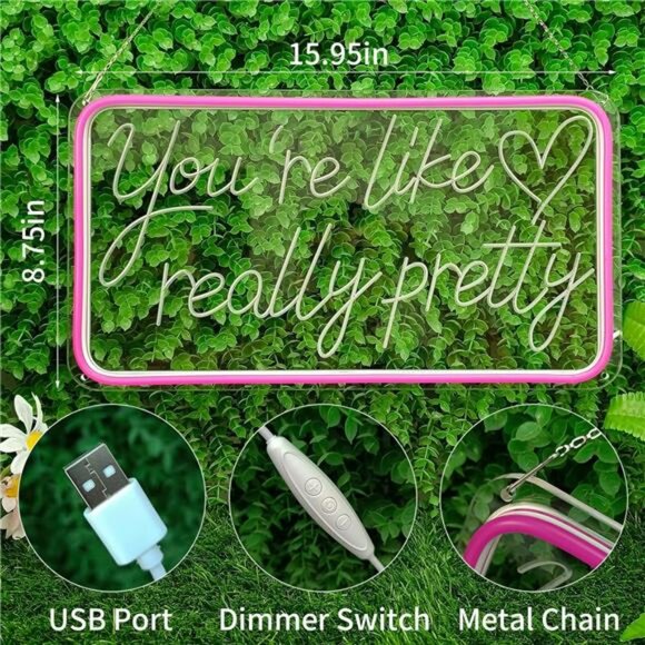 Pink neon sign wall decor LED light aesthetic room sign for teen girls bedroom - Picture 2 of 7